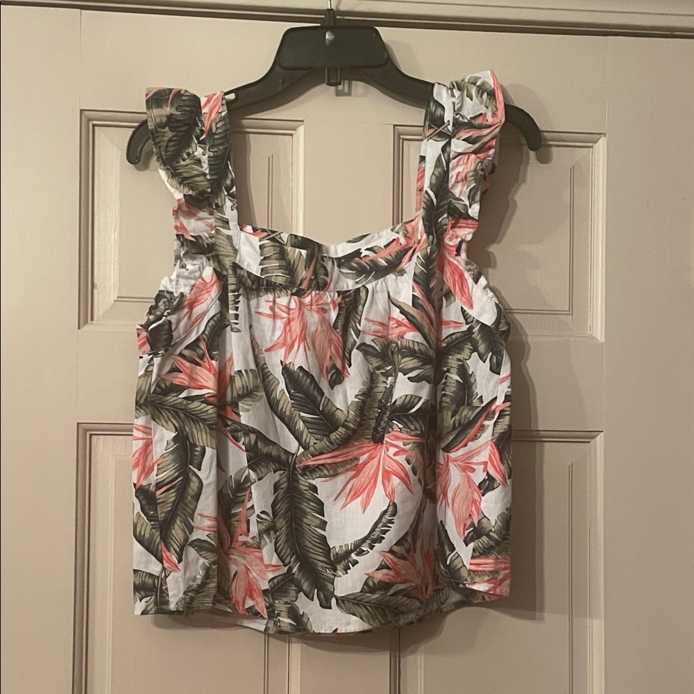 LOFT-Floral Tropical Ruffled Strap Women's Top - Size Small